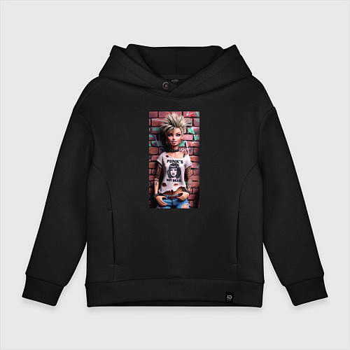 Детское худи оверсайз Barbie near wall - punks not dead / Черный – фото 1