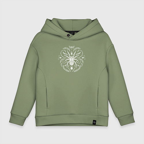 Детское худи оверсайз Паук стрекоза и жуки белые / Авокадо – фото 1