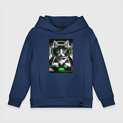 Толстовка оверсайз детская Котёнок командный геймер - киберспорт, цвет: тёмно-синий