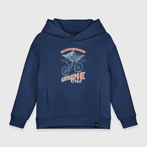 Детское худи оверсайз Горный велосипед, лес, горы, эсктримальный стиль / Тёмно-синий – фото 1