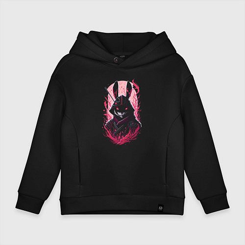 Детское худи оверсайз Кролик самурай / Черный – фото 1