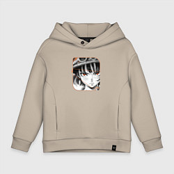 Толстовка оверсайз детская Оранжевоглазая девушка, цвет: миндальный