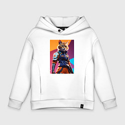 Толстовка оверсайз детская Ультразверьки кошка, цвет: белый