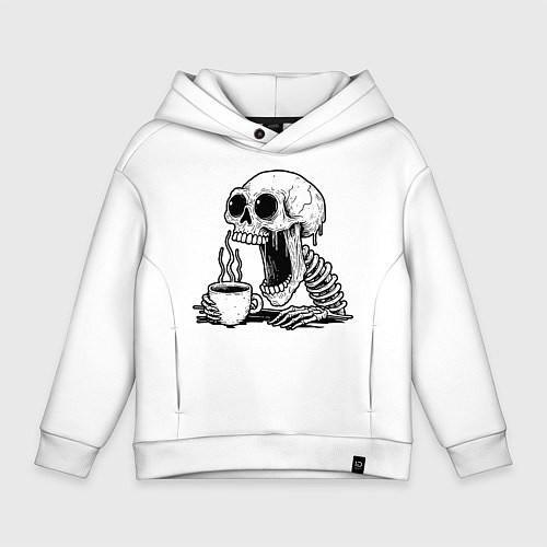 Детское худи оверсайз Skeleton with coffee / Белый – фото 1