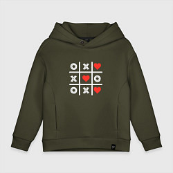 Толстовка оверсайз детская Крестики нолики, цвет: хаки