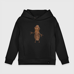 Толстовка оверсайз детская Сartoon worm character brown, цвет: черный