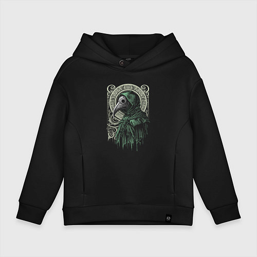 Детское худи оверсайз Чумной доктор в зелёном плаще / Черный – фото 1