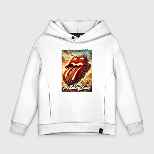 Детское худи оверсайз Rolling Stones - logo transformation / Белый – фото 1