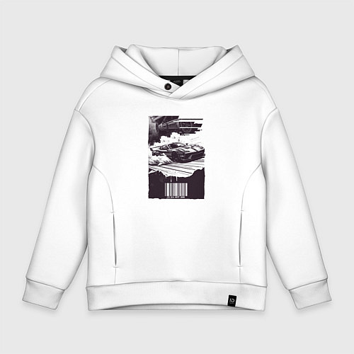 Детское худи оверсайз Ретро постер с спорткаром / Белый – фото 1
