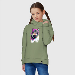 Толстовка оверсайз детская Волчья морда - нейроарт, цвет: авокадо — фото 2