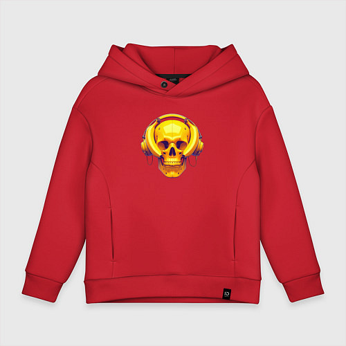 Детское худи оверсайз Yellow skull and bananas - cyberpunk / Красный – фото 1
