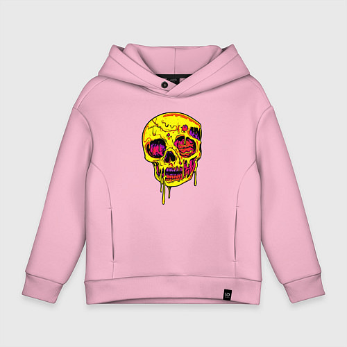 Детское худи оверсайз Желтый растекшийся череп / Светло-розовый – фото 1