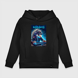 Толстовка оверсайз детская Дикобраз командный игрок - неоновое свечение, цвет: черный