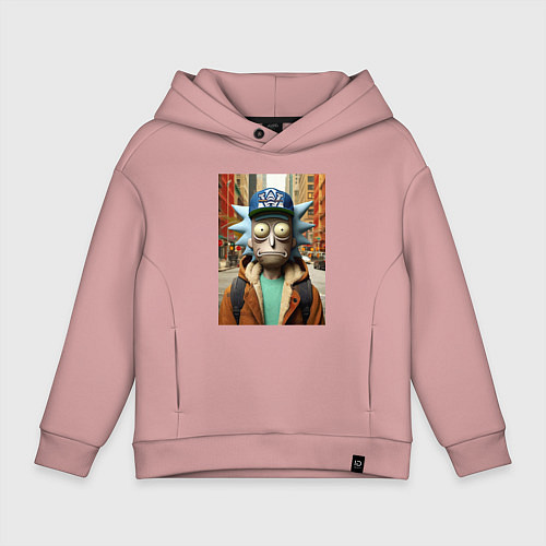 Детское худи оверсайз Рик Санчес в Нью-Йорке - нейроарт / Пыльно-розовый – фото 1