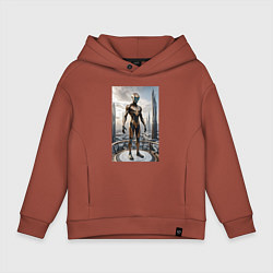 Толстовка оверсайз детская Инопланетянин в городе будущего, цвет: кирпичный