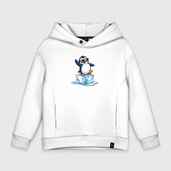 Толстовка оверсайз детская Пингвин на льдине, цвет: белый