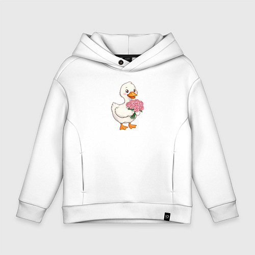 Детское худи оверсайз Милая уточка с букетом роз / Белый – фото 1