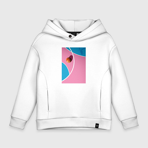 Детское худи оверсайз Баскетбольная площадка сверху и мяч / Белый – фото 1