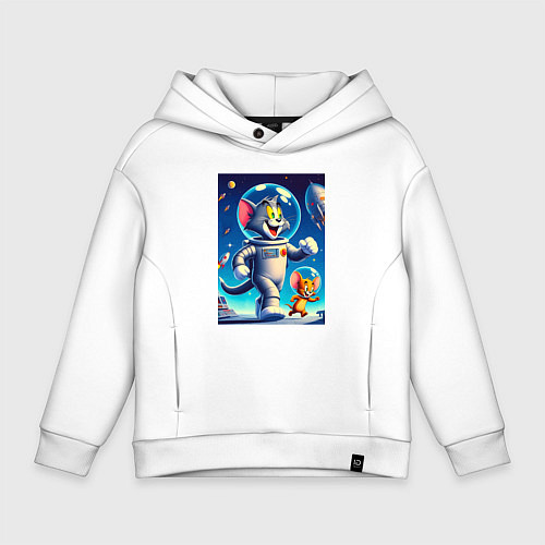 Детское худи оверсайз Космонавты Том и Джерри / Белый – фото 1