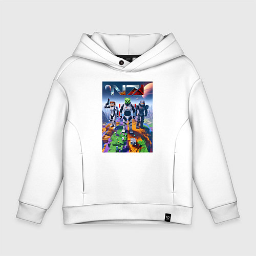 Детское худи оверсайз Mass effect and Minecraft - ai art collaboration / Белый – фото 1