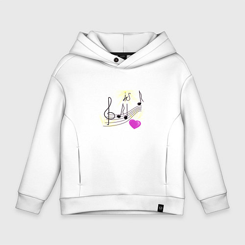 Детское худи оверсайз Музыка это моя любовь на светлом фоне / Белый – фото 1