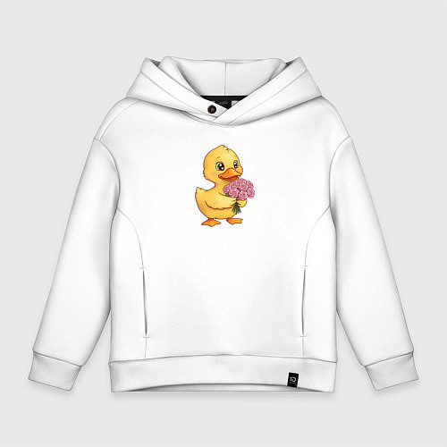 Детское худи оверсайз Желтая уточка с букетом роз / Белый – фото 1