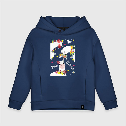 Детское худи оверсайз Семья три ламы с цветами / Тёмно-синий – фото 1