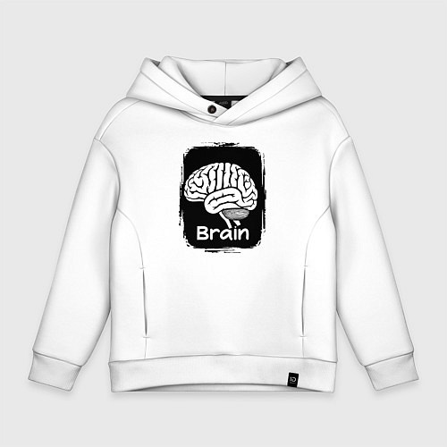Детское худи оверсайз Мозг на черном / Белый – фото 1