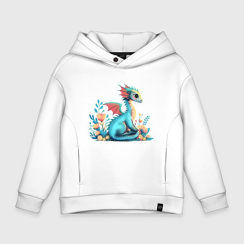 Детское худи оверсайз Бирюзовый дракон / Белый – фото 1