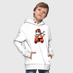 Толстовка оверсайз детская Кот в шапке на скутере, цвет: белый — фото 2