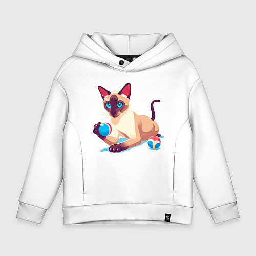 Детское худи оверсайз Игривый сиамский котик / Белый – фото 1