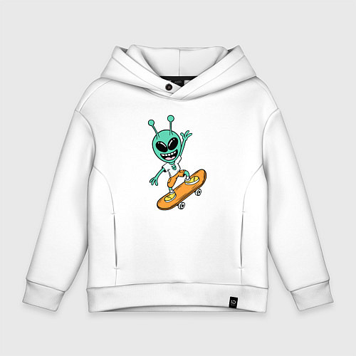 Детское худи оверсайз Инопланетянин на скейтборде / Белый – фото 1