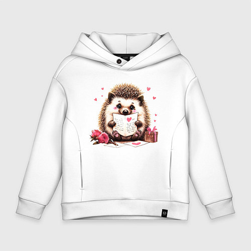 Детское худи оверсайз Ёжик с любовным письмом / Белый – фото 1