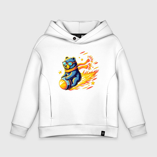Детское худи оверсайз Медведь-метеорит / Белый – фото 1