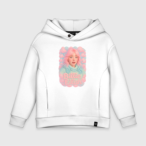 Детское худи оверсайз Билли Айлиш в розовыми волосами / Белый – фото 1