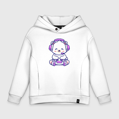 Детское худи оверсайз Белый медведь геймер / Белый – фото 1