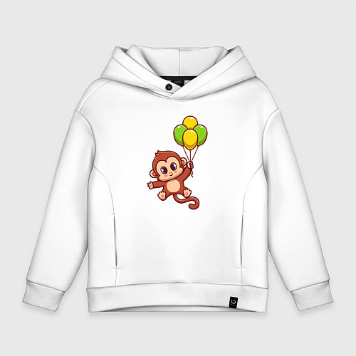 Детское худи оверсайз Обезьянка с шариками / Белый – фото 1