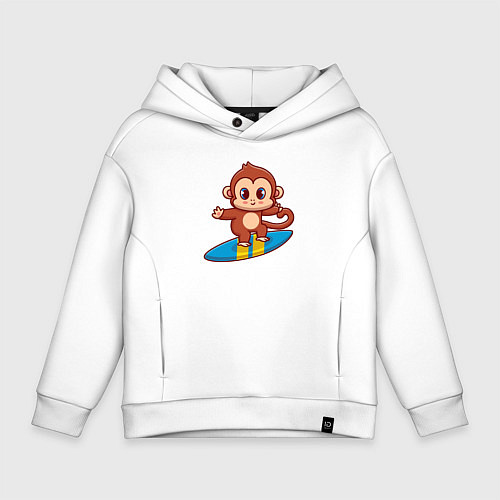 Детское худи оверсайз Обезьянка серфер / Белый – фото 1