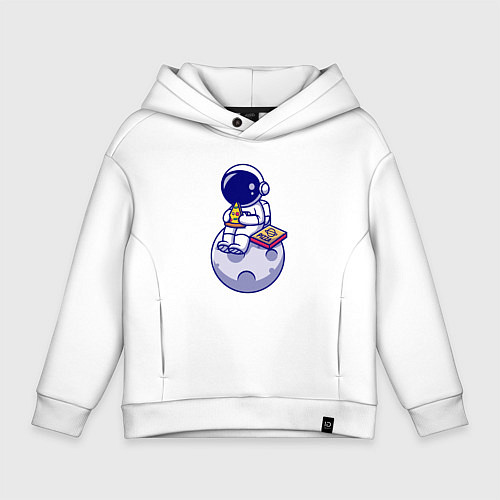 Детское худи оверсайз Космонавт ест пиццу на луне / Белый – фото 1