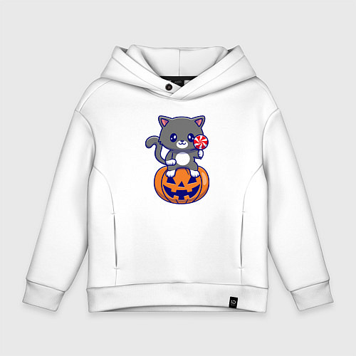 Детское худи оверсайз Хэллоуин котик с леденцом / Белый – фото 1