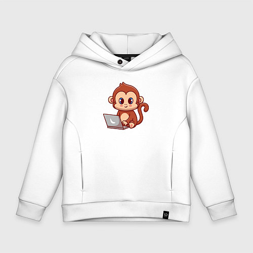 Детское худи оверсайз Обезьянка с ноутбуком / Белый – фото 1