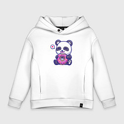 Толстовка оверсайз детская Панда ест пончик, цвет: белый