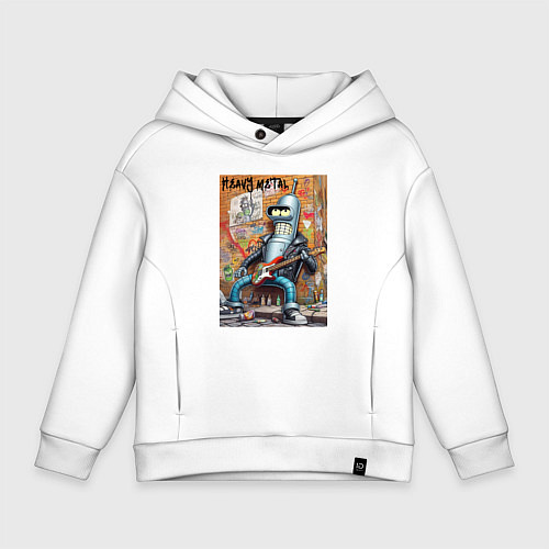 Детское худи оверсайз Гитарист Бендер - тяжёлый рок / Белый – фото 1