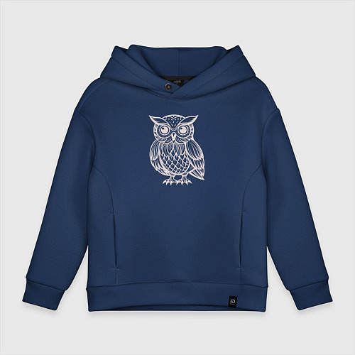 Детское худи оверсайз Задумчивая сова арт / Тёмно-синий – фото 1