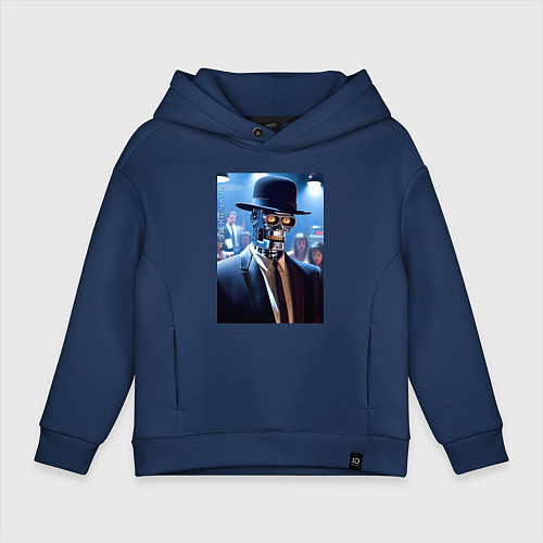 Детское худи оверсайз Бендер босс мафии - неоновое свечение / Тёмно-синий – фото 1