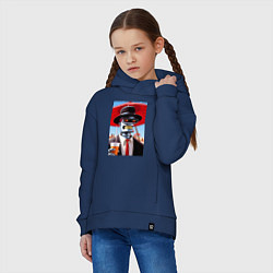 Толстовка оверсайз детская Бендер в костюме и шляпе на пляже - прикол, цвет: тёмно-синий — фото 2
