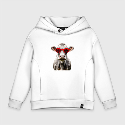 Детское худи оверсайз Корова в очках / Белый – фото 1