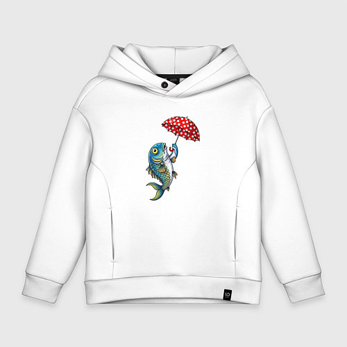 Детское худи оверсайз Карп на зонтике / Белый – фото 1