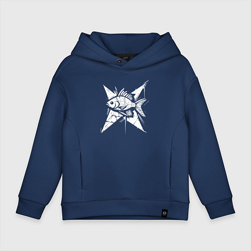 Детское худи оверсайз Геометрическая рыба / Тёмно-синий – фото 1