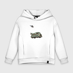 Толстовка оверсайз детская Ретрофутуристический летающий грузовик Хлеб, цвет: белый